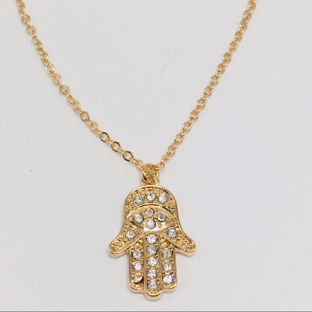 Rose gold Hamsa charm necklace crystal chain - Picture 2 of 8